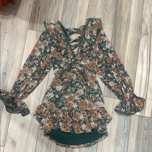 Floral Ruffle dress - Green and Brown